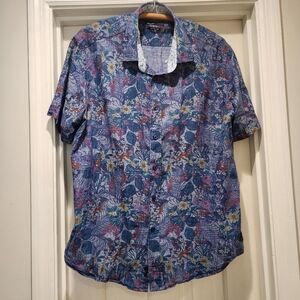 Men’s Quieti Short Sleeve Floral Button Down Shirt Size XXL Blue Hawaiian